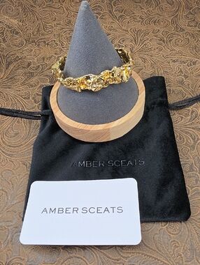 Amber Sceats 24K Gold Plated Emery Textured Link Cuff Bracelet New